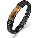 VA JENT Mens Tiger Eye Bracelets Microfiber Leather Cuff Bracelet for Men Gifts on Father's Day Christmas Anniversary Birthday
