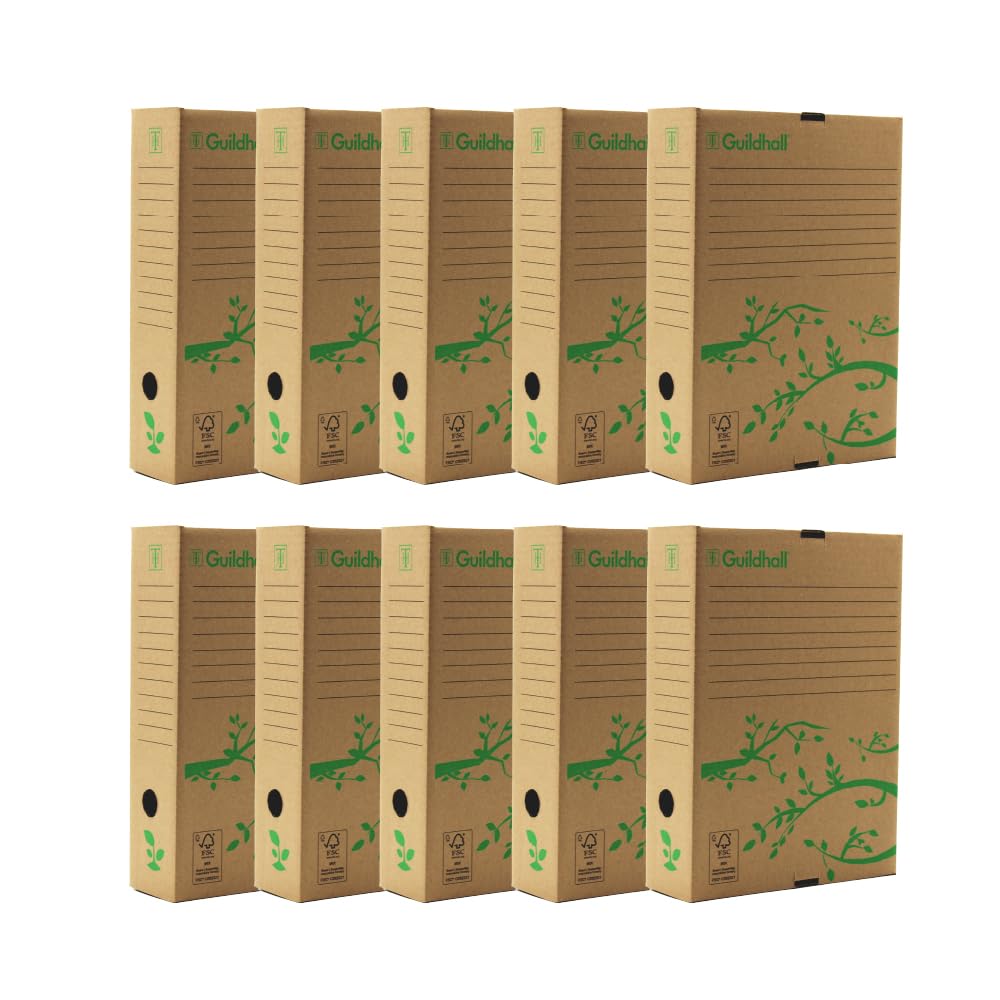Exacompta Guildhall A4 Archiving Box Storage File Organiser, Pack of 10, Cardboard, Robust Home Office Stationery Eco Box For Documents and Files - 225/0000Z