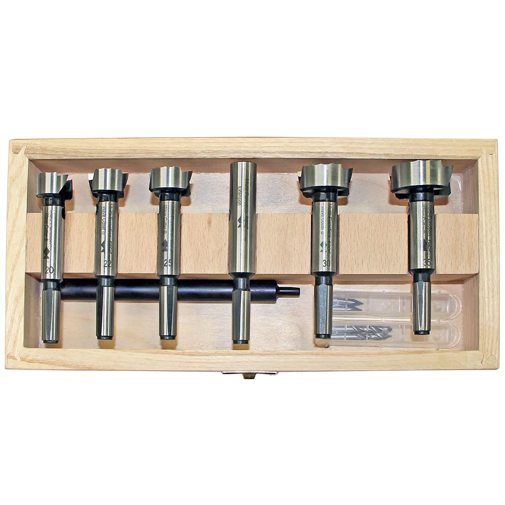 Fisch 0317K0011K02 "Multifunction Wave-Cutter" Forstner Bit Set in Wooden Case, 0 V, Silver/Beige, 20-35 x 60/90 mm, 11-Piece