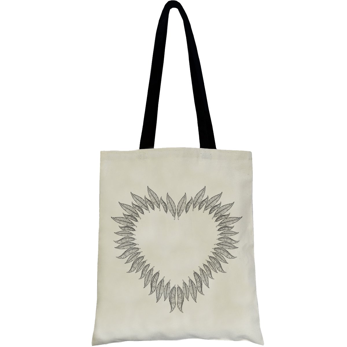 PREMYO Reusable Shopping Bag Cotton Tote Long Handled Easy to Carry Over the Shoulder Quote Print Heart Feather Birthday Present Gift Natural Canvas