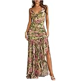 Floerns Women's Floral Cowl Neck Halter Dress Sleeveless Split Ruffle Vacation Maxi Dresses