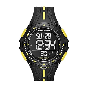 Skechers Mens Center Strap Digi Quartz Plastic and Polyurethane Casual Watch, Color:Black (Model: SR1098)