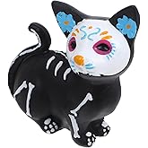TOYANDONA Day of The Dead Dog and Cat Figurine, Halloween Statue Sugar Skulls Animal Statue Resin Crafts Skeleton Sculpture for Halloween Home Desk Decorations (Day of The Dead Cat)