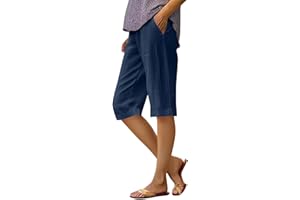 ZsaeSM Summer Bermuda Shorts for Women Knee Length 2024 Trendy Linen Shorts Lightweight Casual Beach Short Pants w/Pockets