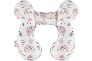 vocheer Baby Travel Pillow(Upgraded), Head and Neck Support Pillow for Pushchair, Car Seat,Stroller, Bouncer, Cotton, Hedgehog