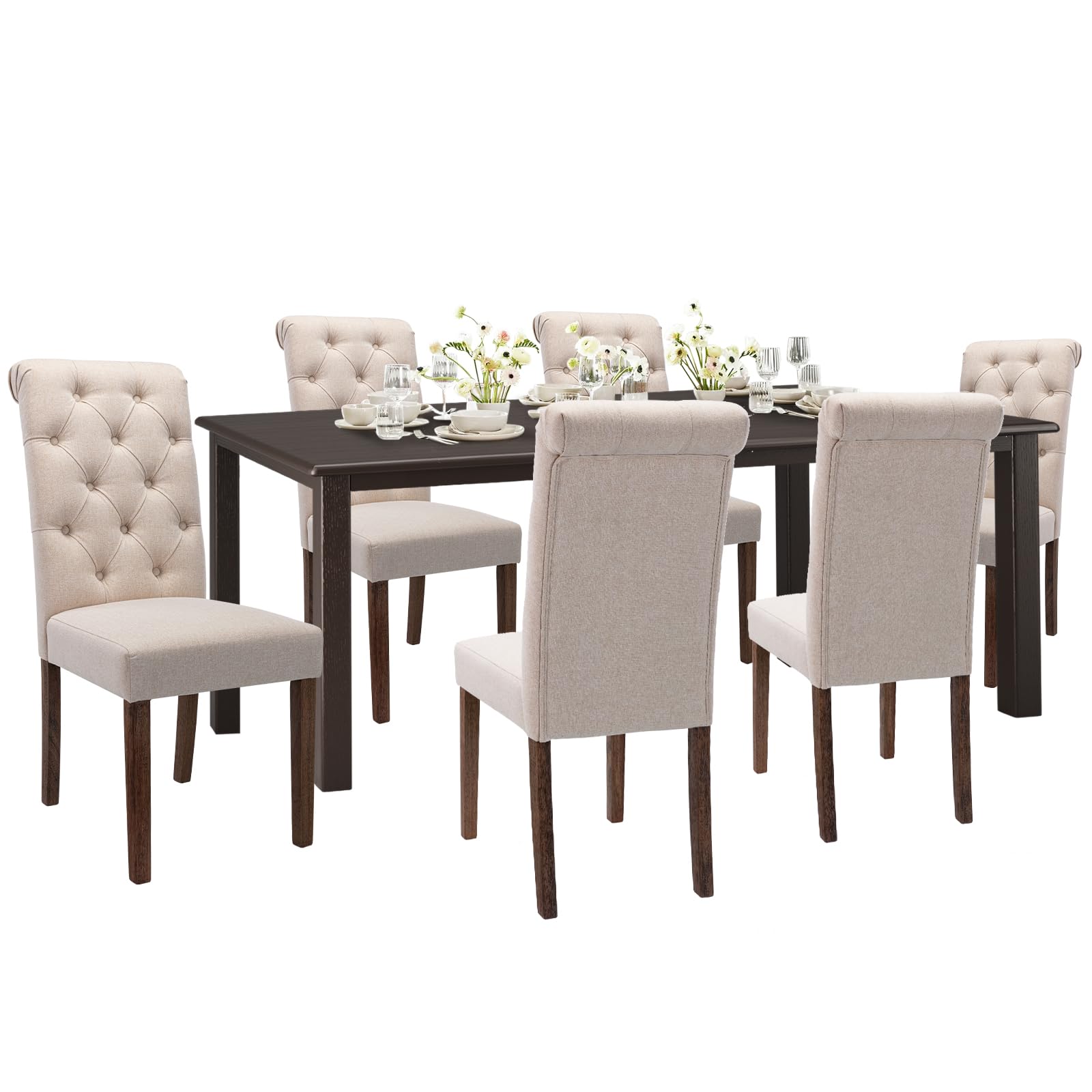Photo 1 of **TABLE ONLY** COLAMY 7-Piece Dining Table Set for 6, 60" Rectangular Kitchen Wood Table with 6 Tufted Dining Room Chairs, Brown/Beige