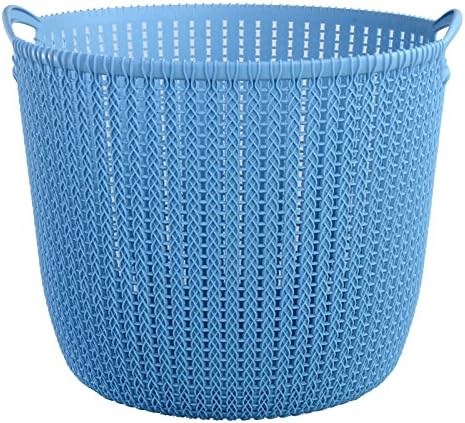 Luckyfree Laundry Basket Plastic Dirty Clothes Basket Toy Debris Snack Storage Basket Rattan Pattern, Large Blue 39.7 38 32.8