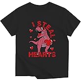Valentine's Day Shirt Boys Girls Love Heart Dino T-Shirt Cotton Short Sleeve Tees 3-13 Years