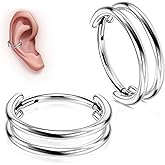 WBRWP G23 Titanium Conch Piercing Jewelry Set: 16G 8mm/10mm/12mm Double/Triple Hoop Nose Septum Rings Hypoallergenic Hinged Segment Clicker Helix Cartilage Conch Earrings