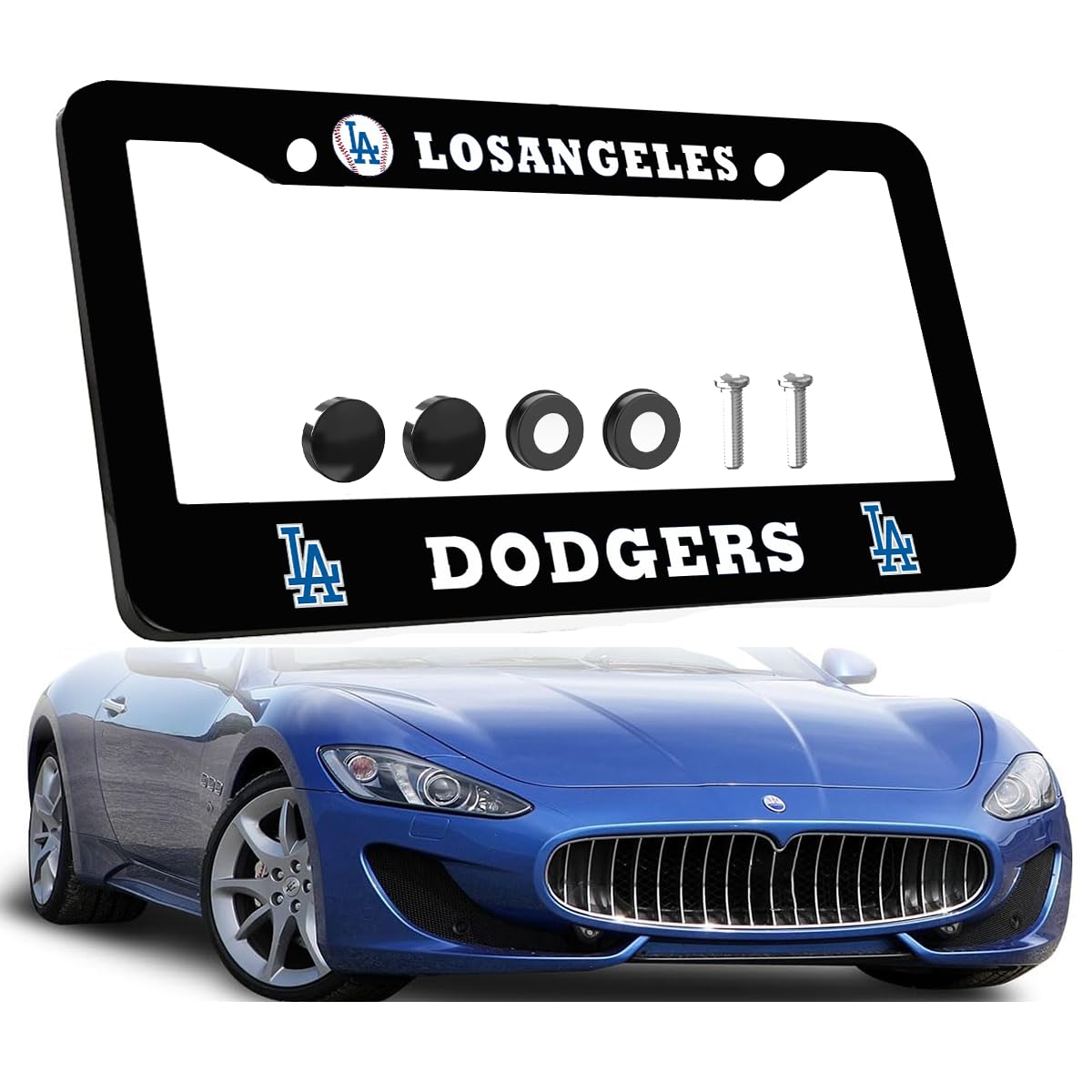 Photo 1 of 1PCS Black License Plate Frames for Dodgers, Car License Plate Bracket Holder, Premium Aluminum Alloy Weather Proof License Plate Frames with Screw Caps Cover Set Car Accessories