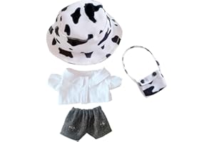 niannyyhouse Cow Clothes Suit 20cm(7.8in) Plush Doll Clothes Fisherman's Hat Denim Shorts White Shirt Doll Dressup(White)