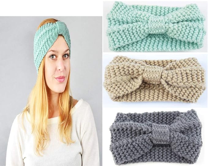 Ci One Womens 3 Pack Cable Knitted Turban Headband Ear
