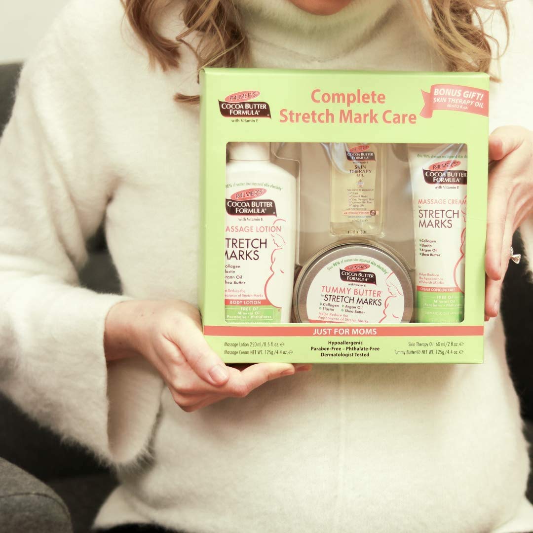 Palmer's Cocoa Butter Formula Pregnancy Skin Care Kit for Stretch Marks and Scars, Dermatologist Approved, Gift for Mom to Be, 4 Piece Full Size Set