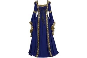 KEGIRLOM Victorian Dress for Women Medieval Renaissance Hooded Dress Trumpet Sleeves Cosplay Gown Dress Witch Cosplay Costume