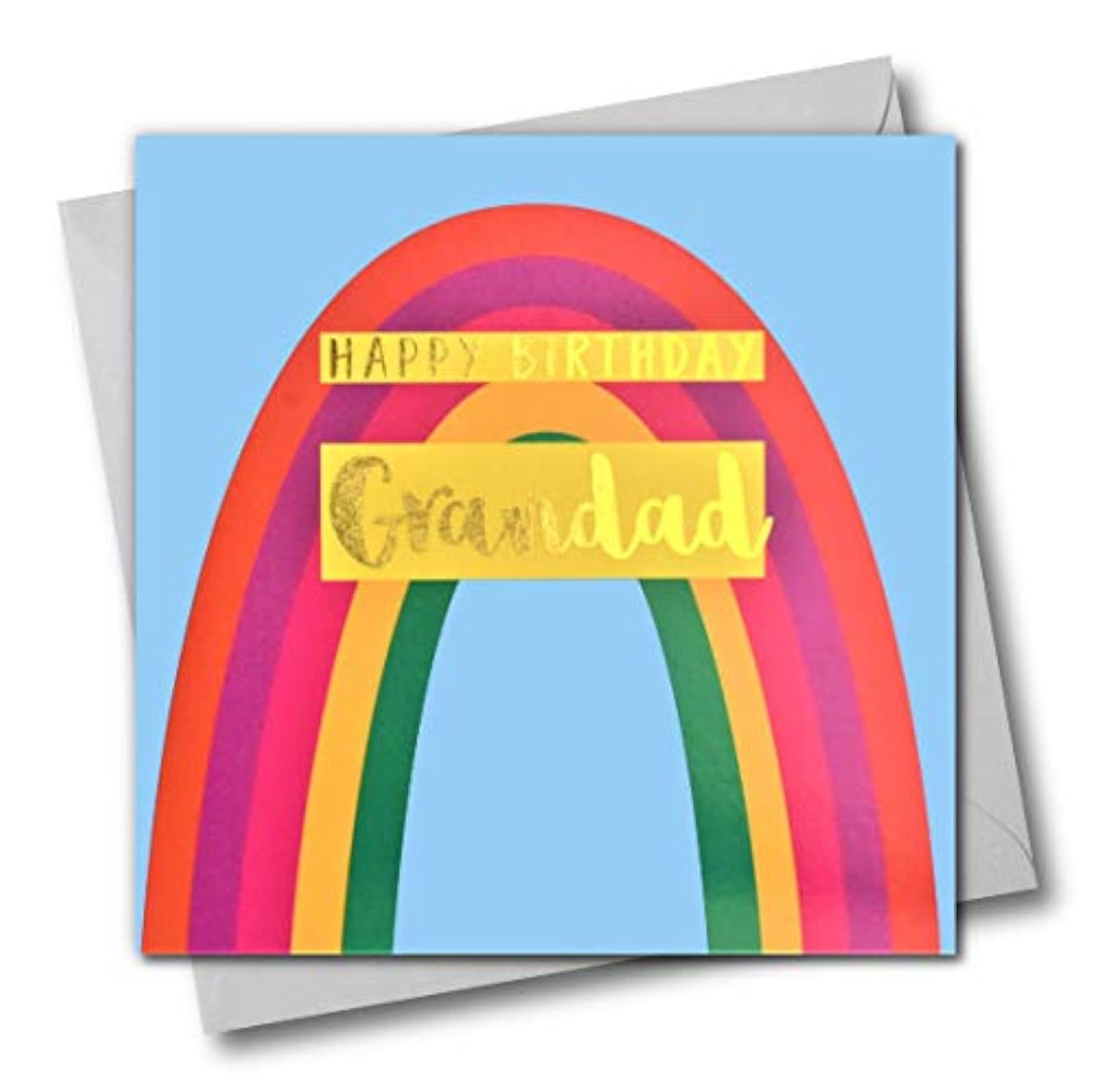 Claire Giles Greeting Cards, Happy Birthday Grandad Card, Rainbow Design Birthday Greeting Card, Text Foiled in Shiny Gold