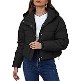 Yimoon Womens Winter Cropped Puffer Jacket Hooded Zip Up Short Warm Quilted Puffer Coat Outerwear(Black-L)