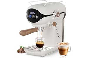 Nesskoko Espresso Machine with Steam Milk Frother Semi Automatic 20 Bar Compact White with Touch Screen for home Cafetera Espresso, Latte, Cappuccino, Americano, Macchiato