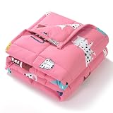 Kivik Cooling Weighted Blanket 7 Pounds, Breathable Weighted Blankets, Ultra Soft Heavy Throw for Relaxing & Sleeping, Machine Washable, 41 x 60 Inches, Cute Cat Printing, Pink