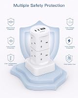 Addtam 13A 3250W 8 Way Tower Extension Lead with 4 USB Ports USB-C & USB-A view 6