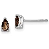 14k White Gold Pear Shaped Smoky Quartz Stud Earrings for Women with Faceted Brown Gemstone in Prong Setting, Elegant Everyday Fine Jewelry, Classic Natural Quartz for Minimalist Modern Style 6x3 mm