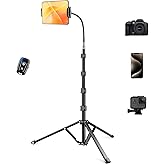 Heavy Duty Tablet Tripod Stand for iPad, 81" Tall Tripod Floor Stand with Remote and Flexible Gooseneck, Adjustable Tablet Holder Mount for iPad mini/Air/Pro, Kindle, iPhone