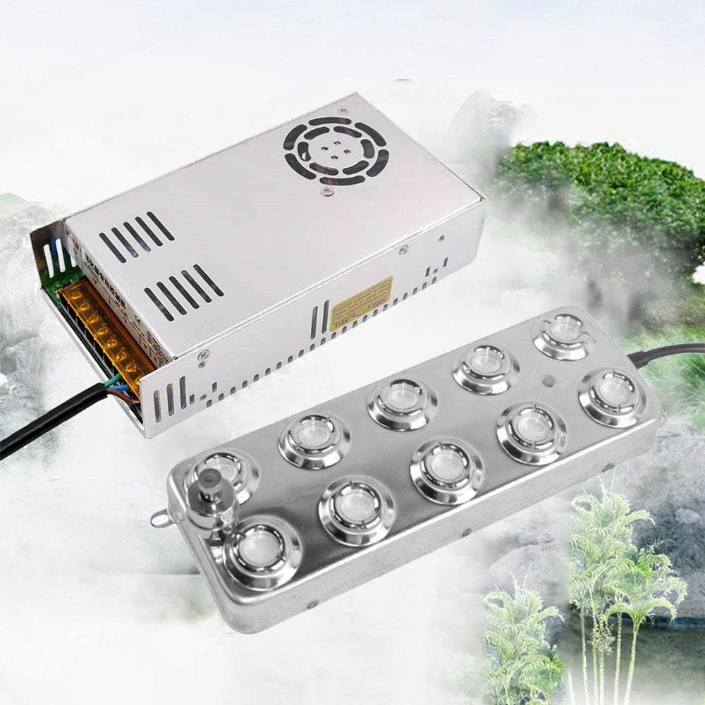 Mein LAY 10 Head Ultrasonic Mist Maker Fogger 250W 5KG/H Mist Maker Fogger Air Humidifier w/Transformer Accessories for Industrial Scenic Agriculture Greenhouse Hydroponics Garden/Lawn/Pond