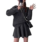CHARTOU Women Sweater Skirt 2 Pieces Outfits Oversized Pullover Sweater and Pleated Mini Skirt
