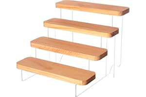 DBlosp Acrylic Riser Display Shelf,Wood Acrylic Perfume Stand Organizer,4 Tier Perfume Organizer,Tiered Countertop Display Shelf for Display, Decoration and Organizer