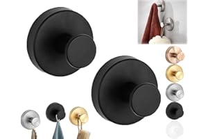 oddmmo Luxe Hold No-Drill Hooks, 2024 New Strong Suction Cup Hooks, No Drill Stainless Steel Vacuum Suction Cup Hooks, Bathroom Suction Hooks for Shower, Mirror, Hanging Towels, Wall (Black, 2 Pack)