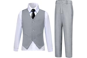 DOISPON Boys Suits Slim Fit 4 Piece Formal Dresswear Suit for Kids Tuxedo Wedding Set Toddler Boy Dress with Vest Shirt Pants and Tie