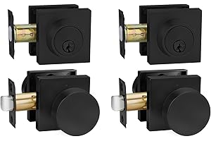 goldenwarm 2 Pack Black Door Knob with Deadbolt, Contemporary Door Knobs Exterior with Deadbolt Zinc-Alloy Heavy Duty Front Door Knob and Deadbolt Set