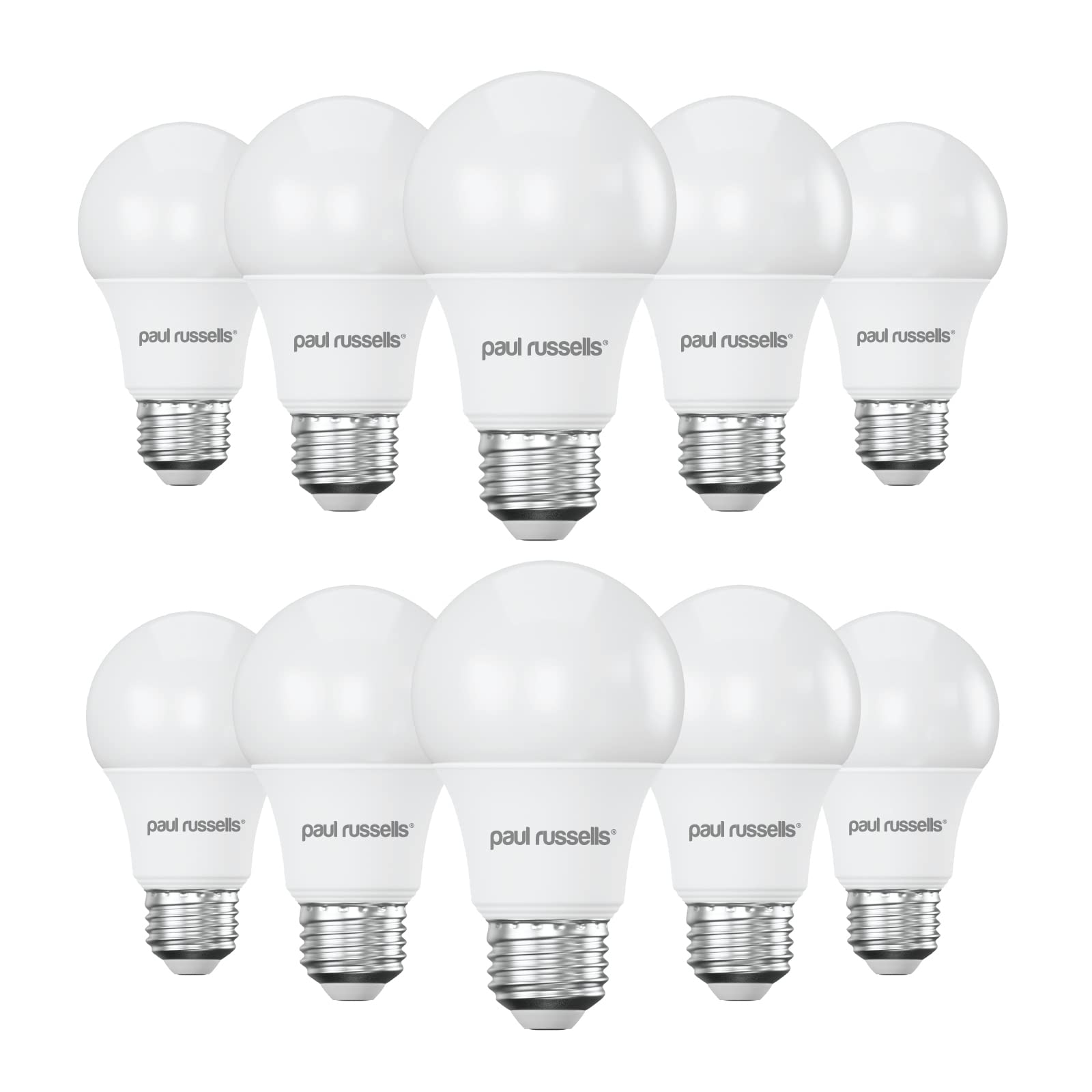 paul russells LED GLS - Dimmable Edison Screw Light, 8.5W 806 Lumens E27 A60 LED Bulbs, 60w Equivalent, 4000K Cool White, Dimmer Standard ES Energy Saving Ceiling Lightbulbs, Pack of 10