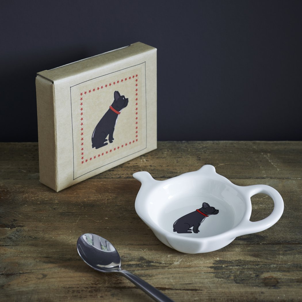 Sweet William French Bulldog Teabag Holder Dish | Tea Bag/Spoon Rest in Teapot Shape | Dishwasher Safe | Great Gift for Bulldog and Tea Lovers | 10cm x 13cm
