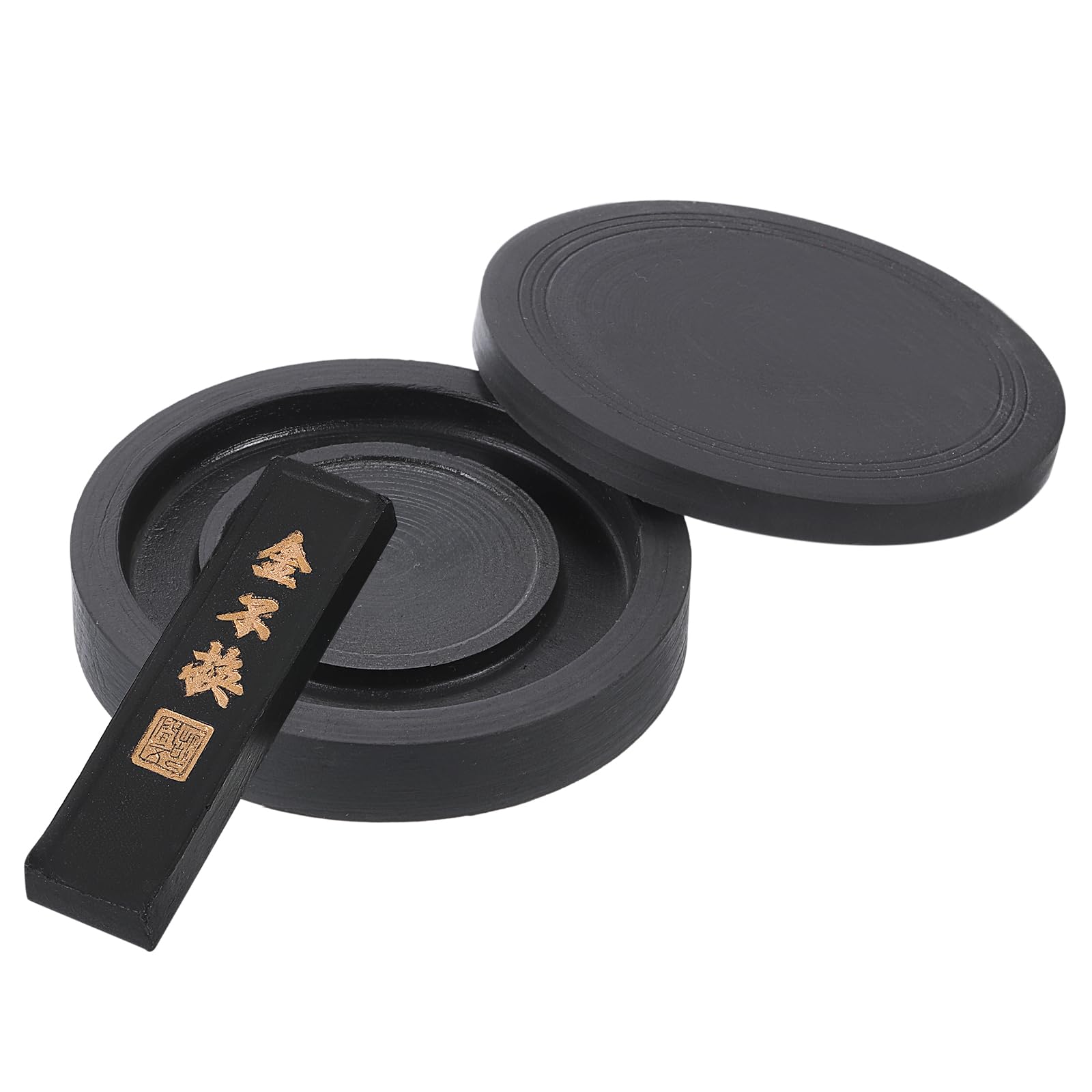 PATIKIL 4 Inch Chinese Calligraphy Inkstone with Ink Stick, Square Ink Stone Tray for Traditional Calligraphy Practice Painting Drawing, Black