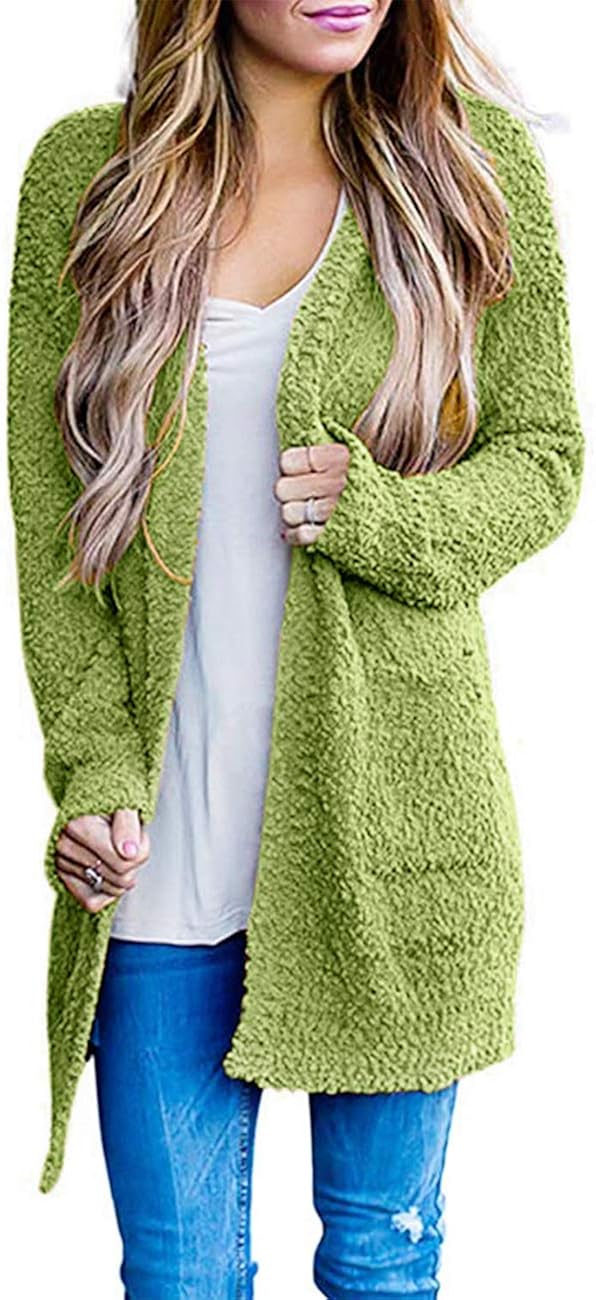 AntcolonY Women Open Front Chunky Knit Cardigan Sweaters Popcorn Plus