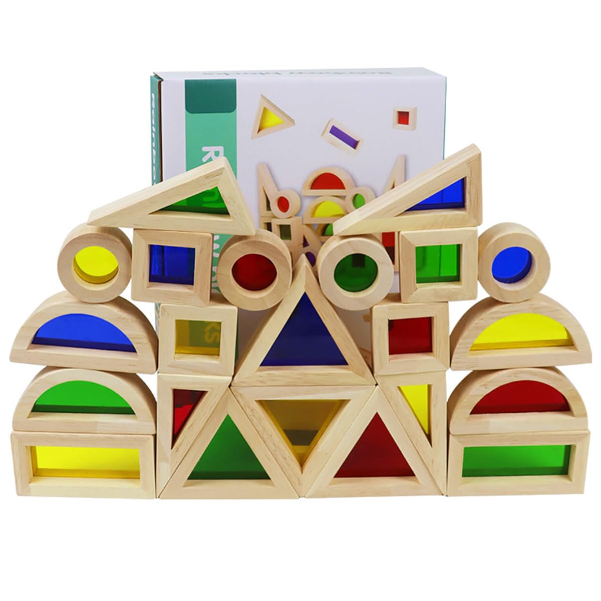NZWBSHSSP 24pcs Wooden Building Blocks for Kids Sensory Blocks Set Children Montessori Toys for Toddlers Ages 3 4 5 6 Parent-children Interactive Stacking Blocks Imagination Development Blocks Toy