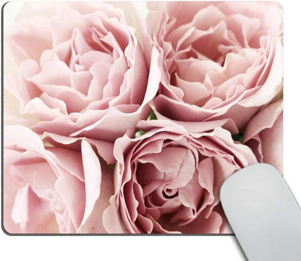 Wasach Pink Roses Rugosa Flower Personality Desings Mouse Pad, Retro Floral Art Mousepad Mat Custom 9.5 X 7.9 Inch (240mmX200mmX3mm)