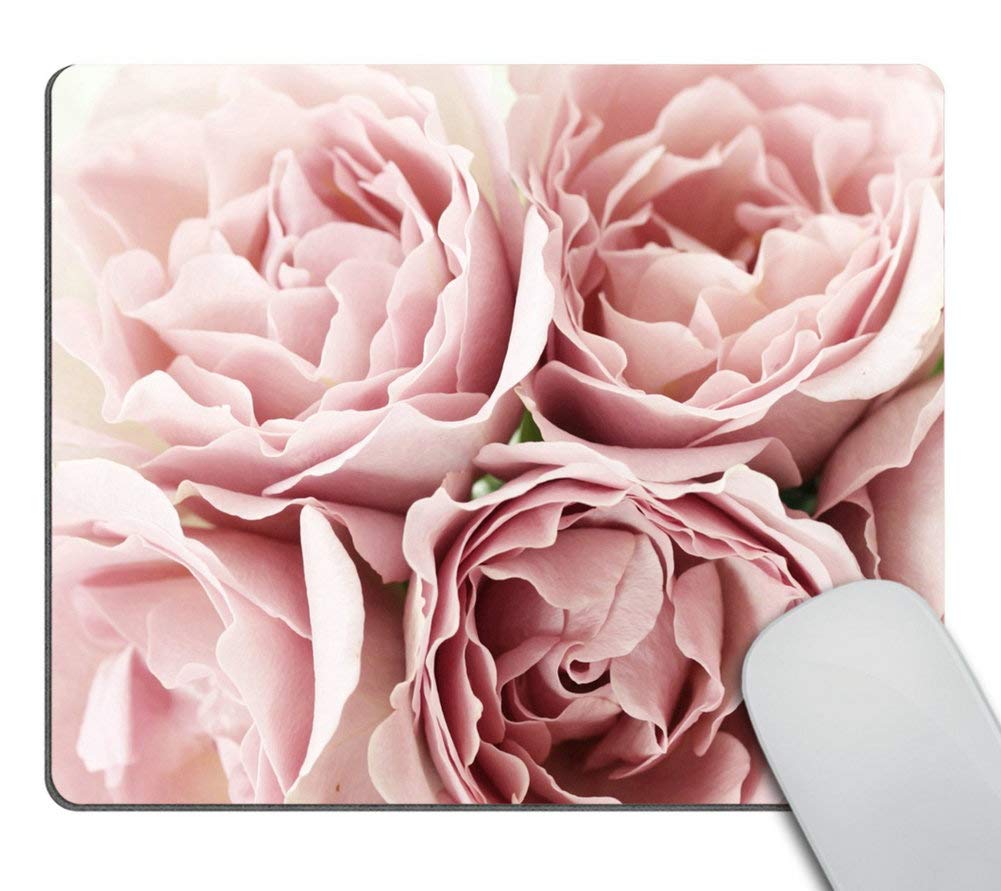 Wasach Pink Roses Rugosa Flower Personality Desings Mouse Pad, Retro Floral Art Mousepad Mat Custom 9.5 X 7.9 Inch (240mmX200mmX3mm)
