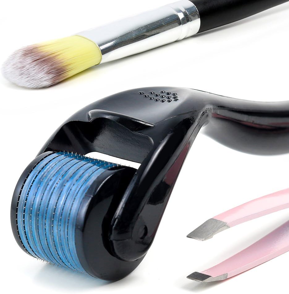 Serar Care 540 Micro Needle Derma Roller 0.25 mm Complete Bundle Great for Acne Scars Face/Face Marks with Makeup Brush and Tweezers