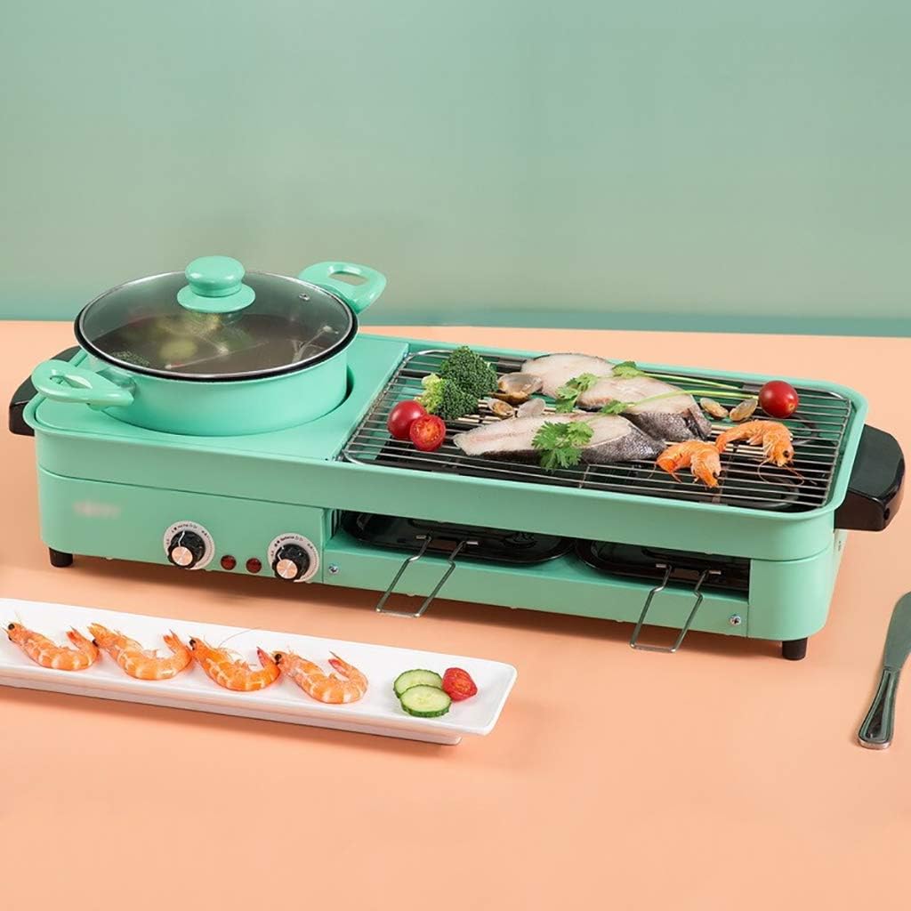 review 3 in 1 Electric Smokeless Grill and Hot Pot, 2200W Indoor Multifunctional Detachable Barbecue Grill for Easy Cleaning