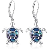 LOOVE Black Cat/Turtle/Moonstone//Turquoise/Flower/Tree of Life Earrings Sterling Silver Cute Animal Leverback Dangle Earrings Jewelry Gifts