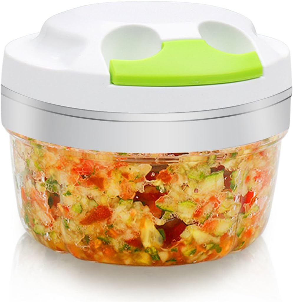 Dishwasher Safe Food Chopper With 3 Blades and Manual Pulling Mechanism. Hand Held Food Processor Can Be Used as a Food Storage Container. Easy to Clean & Easy to Store Mincer by Dutis Kitchenware