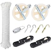 TooTaci Outdoor Clothesline Kit, 5" Nylon Clothesline Pulley Kit | 150ft Polyester Clothes Line Rope Outdoors Heavy Duty, Clothes Line Pulley Kit with S Separator Spreader, Rope Tightener,Hook