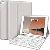 KENKE Case with Keyboard for iPad 9th/8th/7th Generation 10.2 inch 2021/2020/2019 Detachable Wireless Bluetooth Keyboard Cover Thin & Light with Left Side Pencil Holder Auto Wake/Sleep（Gray）