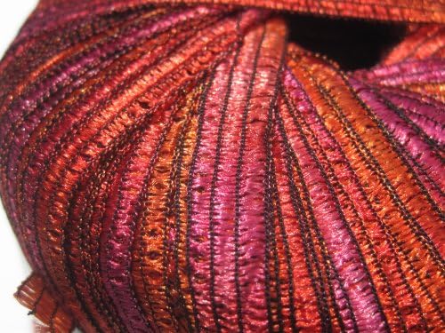 Knitting Fever Giglio Airy Variegated Ribbon Yarn Color #33 Rust Red Fuchsia