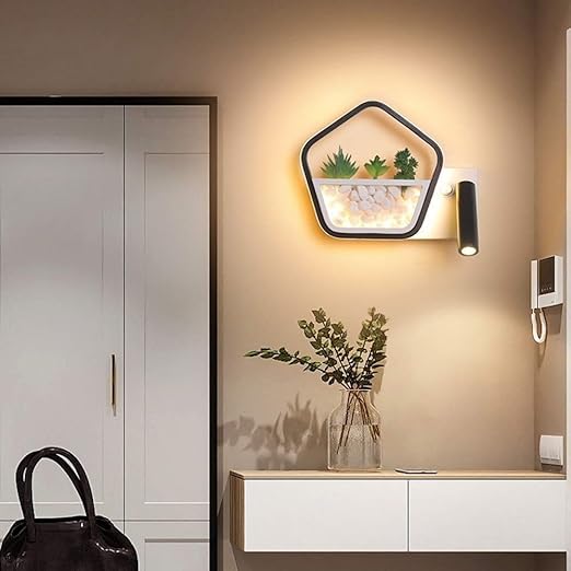 Nachtlicht Wandleuchte Black Metal Led Warm Licht Wand Lampen Nacht Esszimmer Justierbarem Winkel Spotlight Badezimmer Spiegel Front Lampe Mit Grunen Pflanzen Steine 5 29 Amazon De Beleuchtung