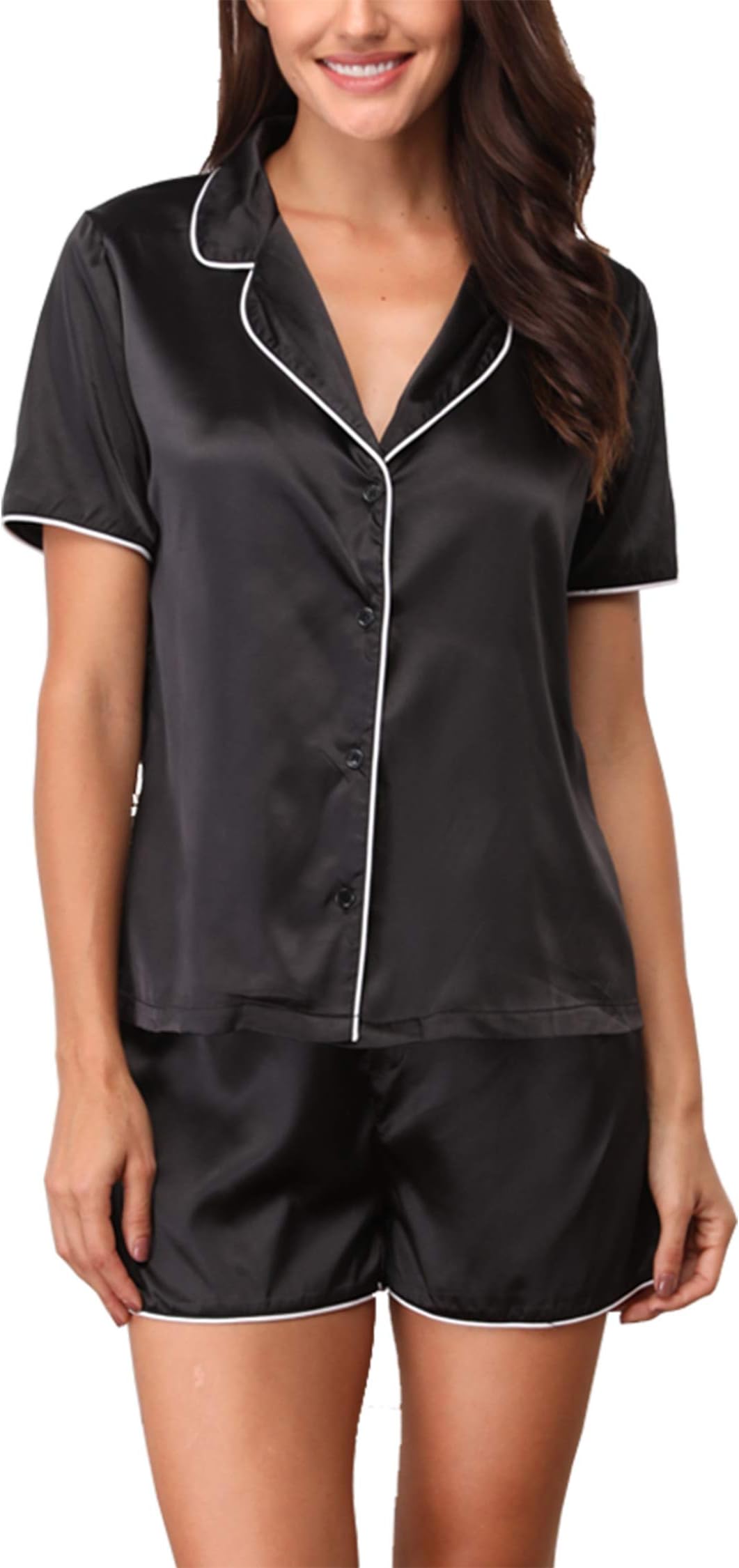 Women's Short Pajamas Satin Loungewear Short Sleeved PJ Set Nightwear Sleepwear …