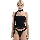 SUUKSESS Women Ruched Strapless Mesh Tube Top Y2k Sleeveless Bandeau Tank Tops with Scarf 2025