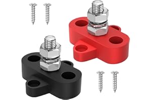 Joinfworld Bus Bar 12V 250A Power Distribution Block Single 5/16" Stud Battery Post Junction Block for Marine Automotive Car Boat Solar System - Positive&Negative