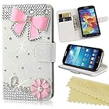 AMASELL Samsung Galaxy Core Prime Bling Crystal Diamond Handmade Folio Wallet Stand PU Leather Case with cash/card holder For Samsung Galaxy Core Prime, Galaxy Win 2, pink bowknot